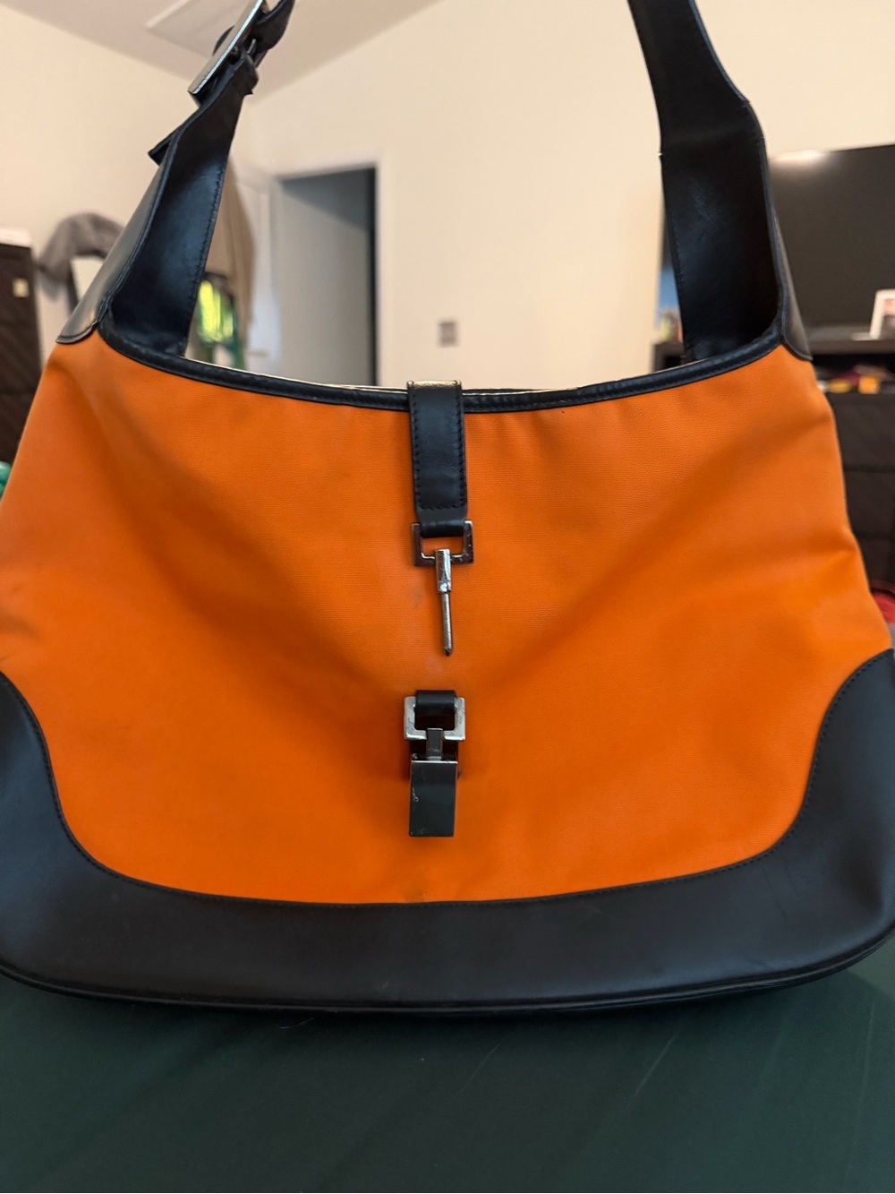 Gucci Jackie Orange and Black Shoulder Bag with Silver Buckle